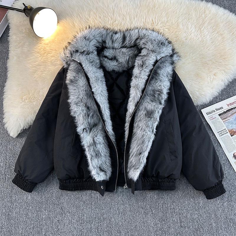 Polar Wolf King Men's Thick Fur Collar Cotton Jacket - Warm, Loose, Versatile, Trendy Coat