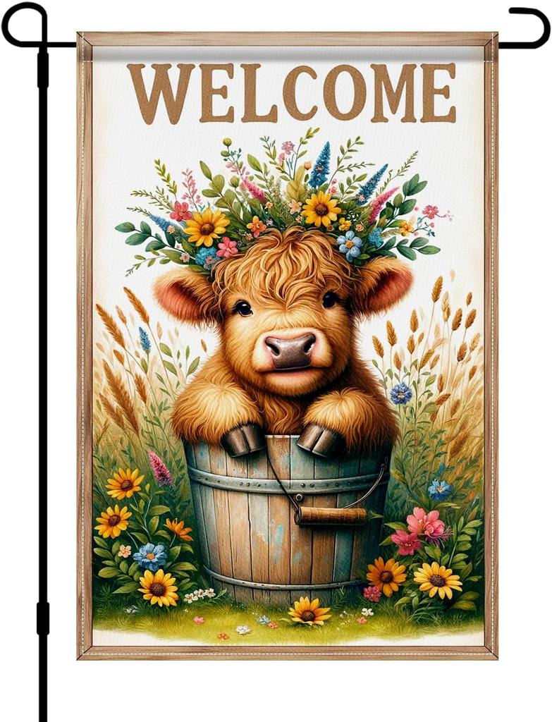 Welcome Garden ag 12x18 Inch Double Sided Highland Cow Yard Seasonal Outdoor Banner Colorful oral Rustic Farmhouse Small UUN