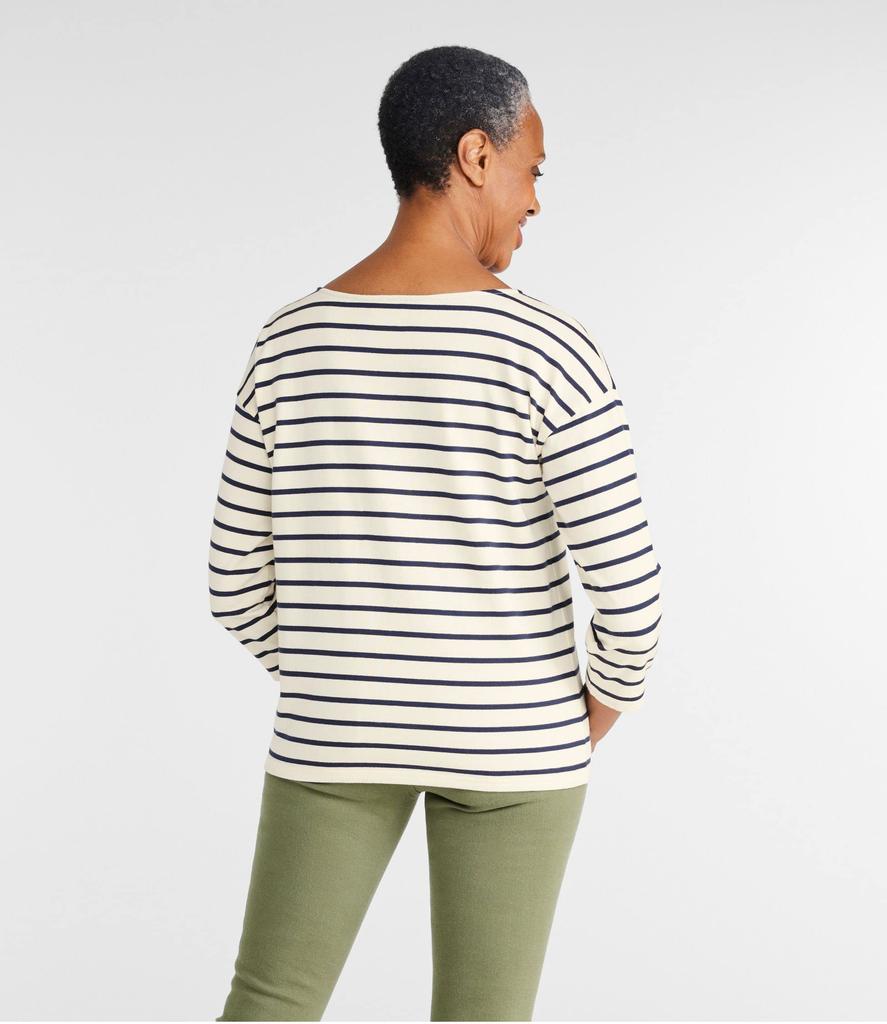 LL Bean Heritage Mariner Boat US Classic 1000178058 Women's Top, Neck, 3/4 Sleeves, Striped, Fit, Petite, XS, Navy/Sailcloth Blue,