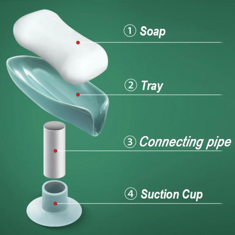 New Leaf Shape Soap Box Drain Soap Holder Bathroom Accessories Suction Cup Soap Dish Tray Soap Dish for Bathroom Soap Container