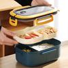 Double-layer Lunch Box Portable Compartment Fruit Food Bowl Microwave Lunch Box with Fork Spoon Picnic Food Storage Container