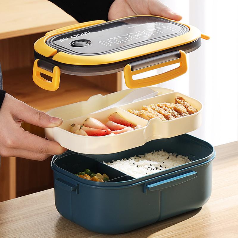 Double-layer Lunch Box Portable Compartment Fruit Food Bowl Microwave Lunch Box with Fork Spoon Picnic Food Storage Container