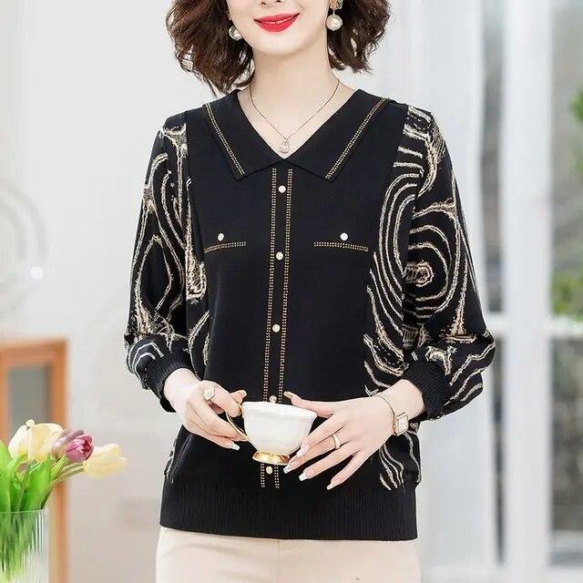 Mom Spring Autumn New Long Sleeved T-shirt Women Fashion Mesh Sleeved Chiffon Shirt Ice Silk Thin Bottoming Shirt XL-5XL