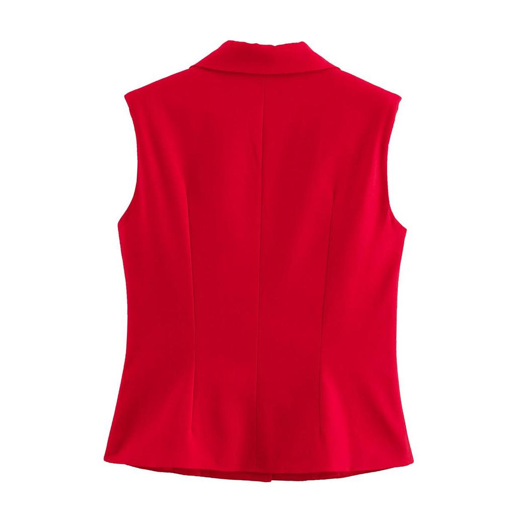 2025 Spring Women's European & American Style Red Suit Vest and Long Pants Set
