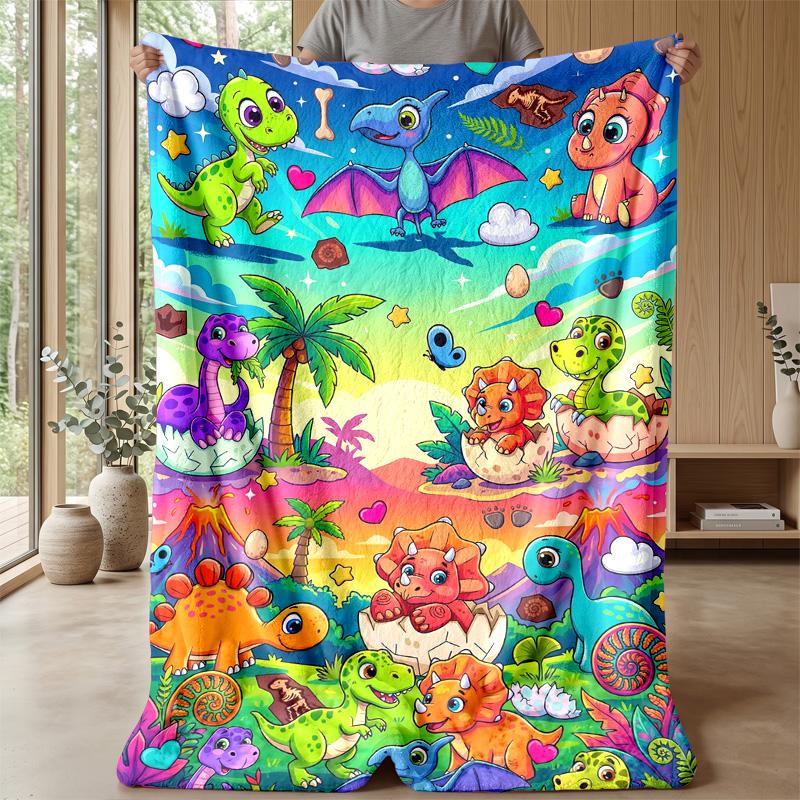 Dinosaur Adventure In Paradise Blanket Personalized Name Flannel Blanket Soft Cozy Plush Throw for Sofa Bed Lightweight Home Decor