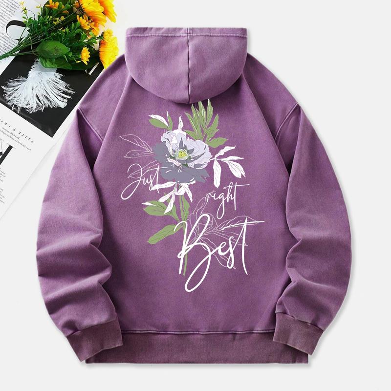 Fresh Flower Washed Hoodies Women Graffiti Prints Cotton Streetwears Distressed Pocket Oversized Pullovers Clothes