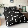 Halloween Bat Print Bedding Set Black and White Animal Polyester Duvet Set