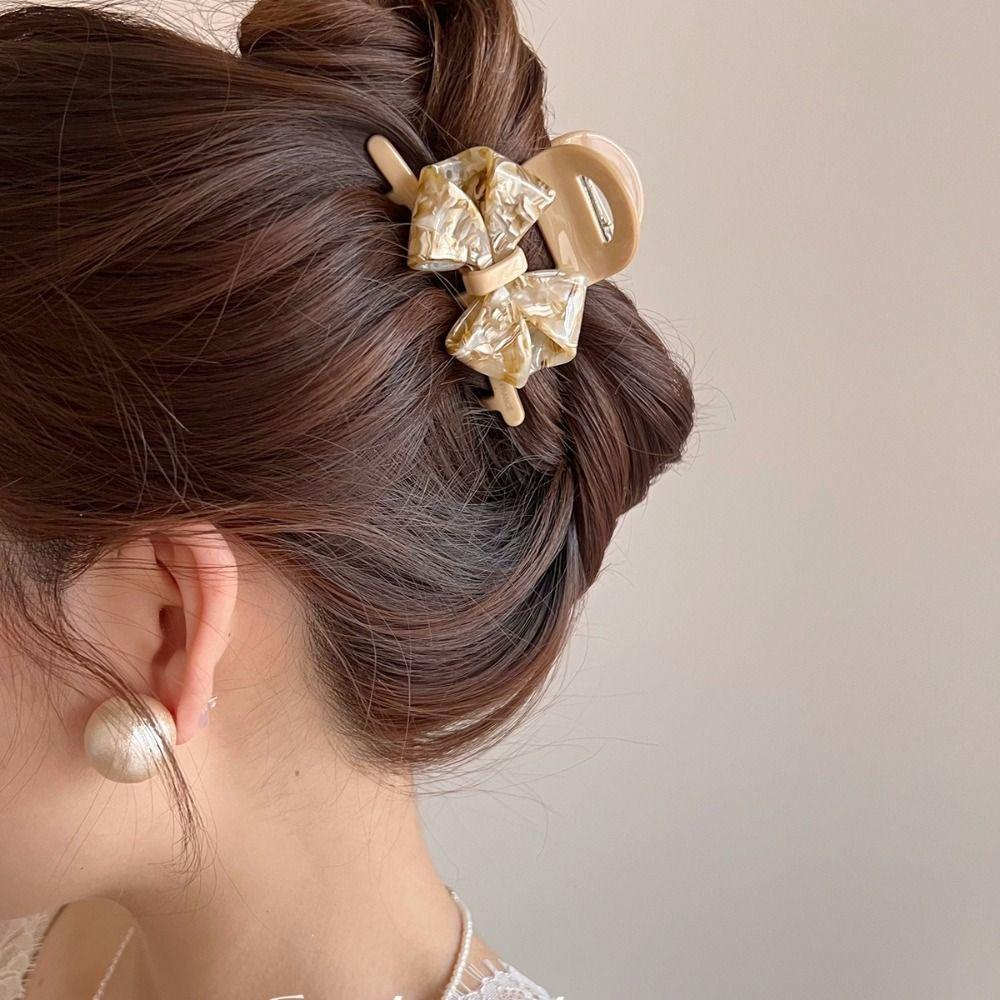 

Hairpin Solid Color Shark Clip Jelly Shark Clip Sweet Retro Bow Acetate Hair Claw Girls хакі