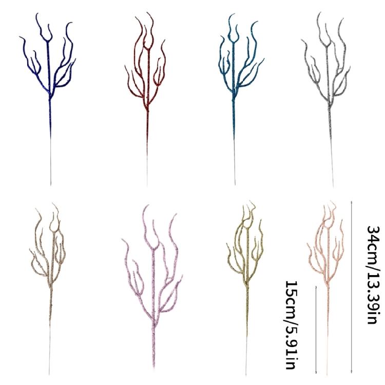 10pcs Textured Plastic Stems Glittering Christmas Picks Artficial Flower Leave Spring Festival Decoration