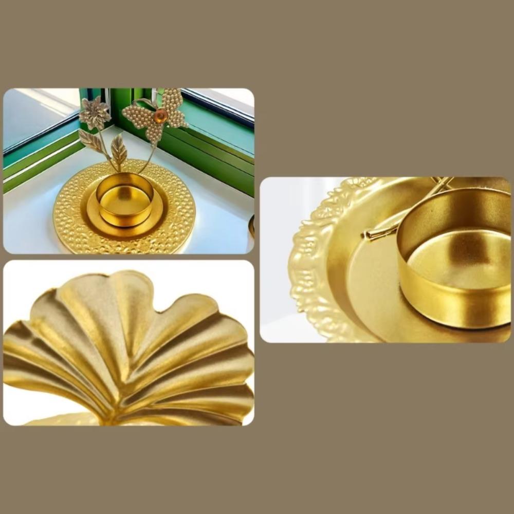 2 Pcs Exquisite Leaf Candlestick Stand Gold Iron Candle Holder Plant Shape Candlestick  Desktop