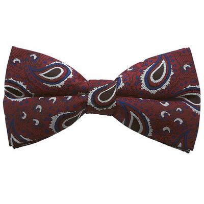 Burgundy Paisley Pre-Tied Bow Tie, Adjustable Hook-Fastening Easy-Wear Bowtie, Elegant Traditional Formal Necktie for Men