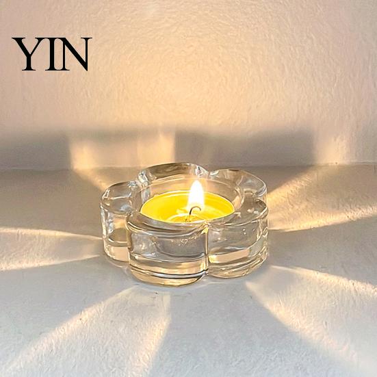 Transparent Glass Tealight Holder Flower Holder, Plum Blossom Candle Bump Resistant for Home Party Decor, Wedding Table Centerpiece Decorative