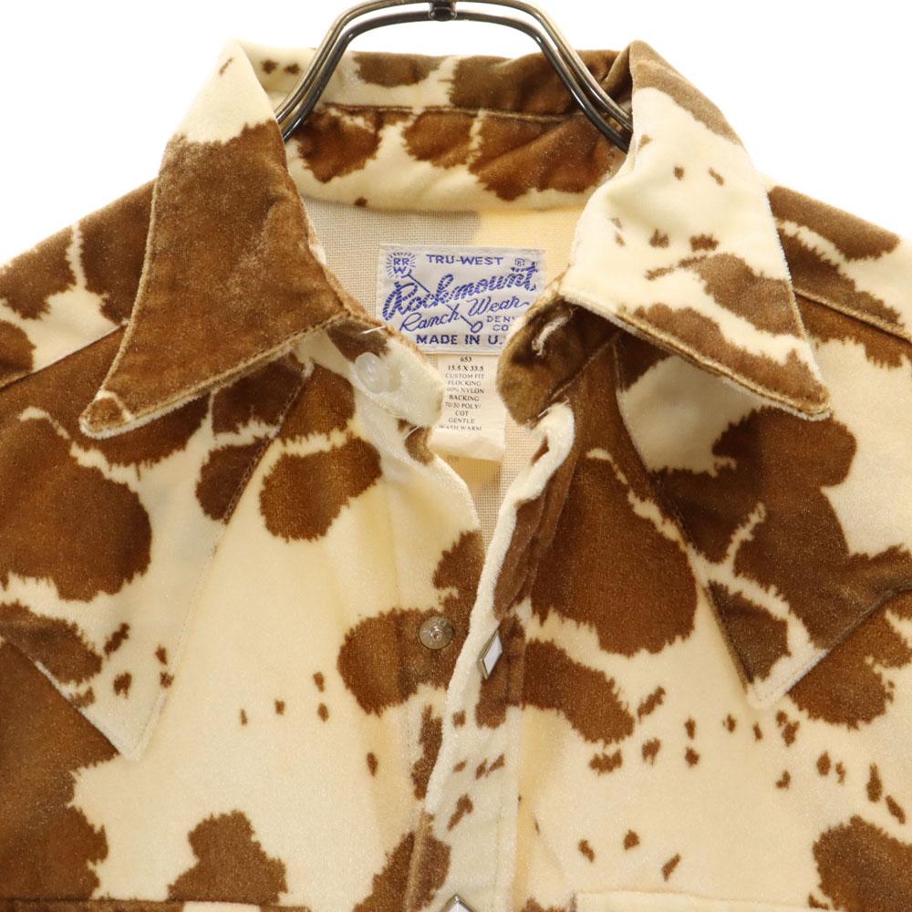 RockMount 70s Made In USA Vintage Cow Print Overall Handle Long Sleeve Western Shirt Men's Used