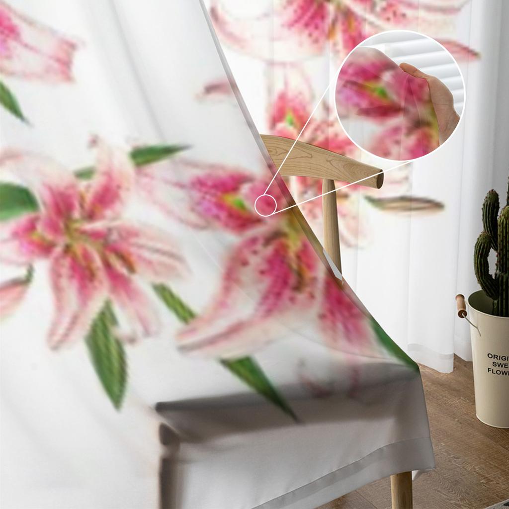 Beautiful Pink Lily Wrearh Sheer Window Curtains For Living Room Bedroom Modern Voile Tulle Curtains Fabric Drapes For Kitchen