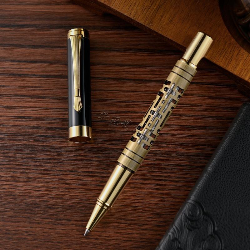 Retro Hollow Engraved Orb Pen Electroplating Gun Gray Metal Pen Bronze Business Gift Signature Pen Neutral Pen
