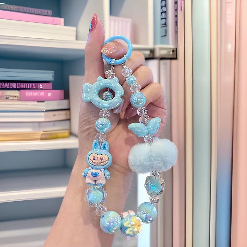 Trendy Pom-Pom Doll Phone Charm: Cute Cartoon Lanyard & Bag Pendant for Girls