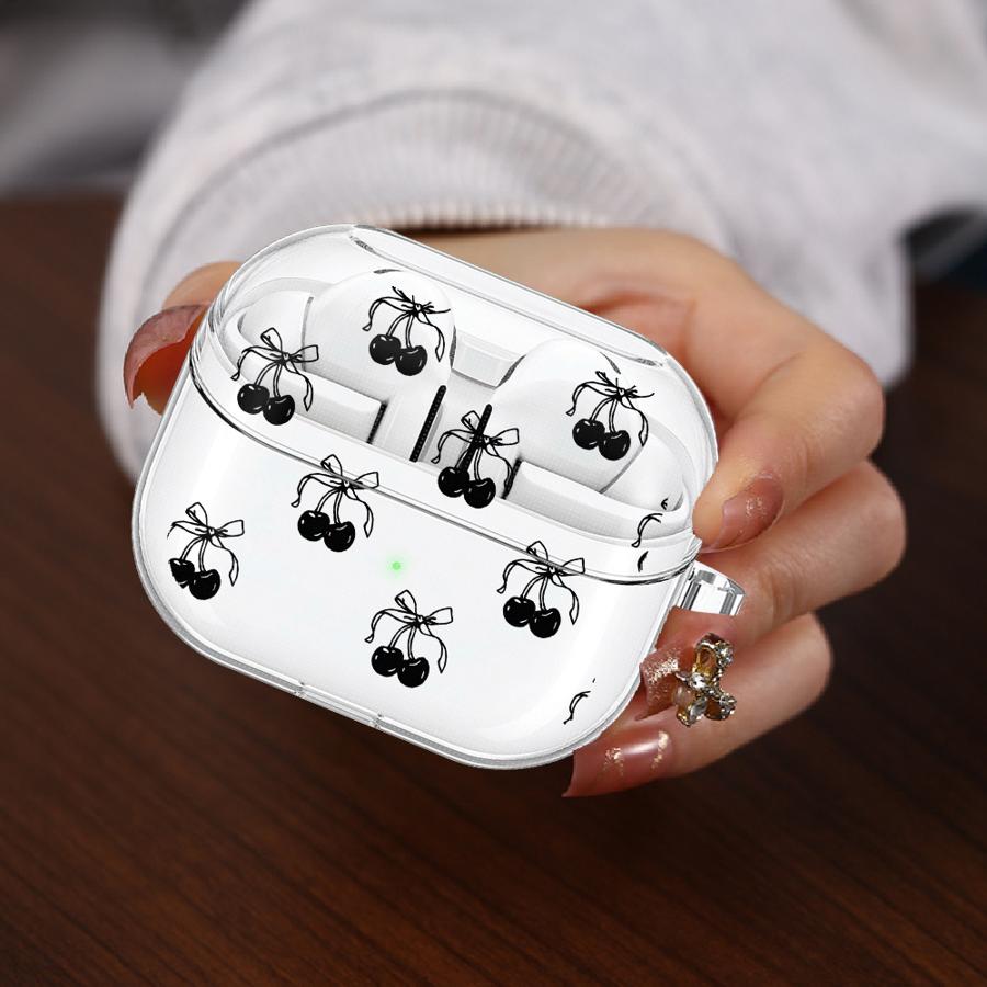 Case For Samsung Galaxy Buds 4Pro 2Pro 3Pro Live 3 FE 2 4 Pro Clear Earphone Cases Cover With Hook Fruit Cherry