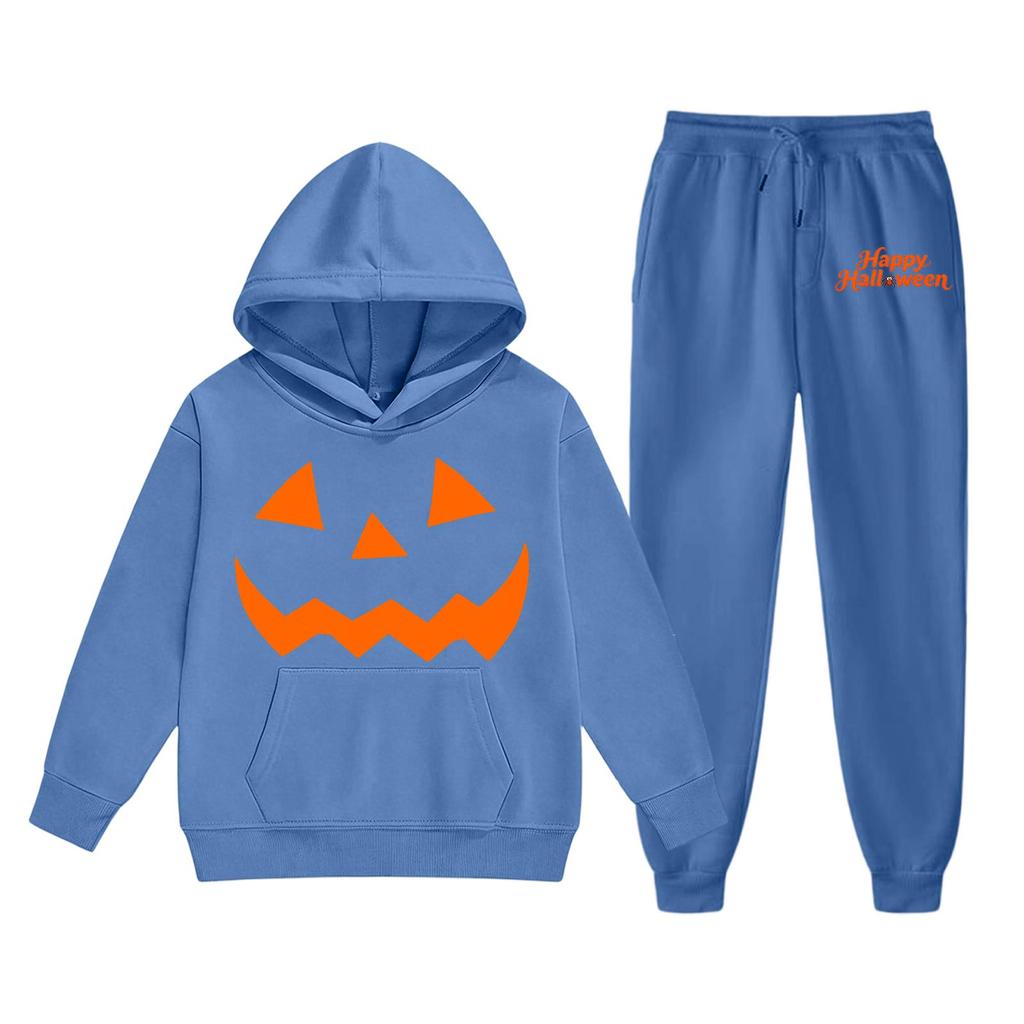Kids Hoodie and Sweatpants Set with Halloween Print for Holiday Wear