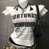 Summer Fake Two Pieces Halter Bandage Vintage T-shirts Y2k Aesthetic Slim Crop Tops Women Grunge Print Harajuku Casual Sexy Tee