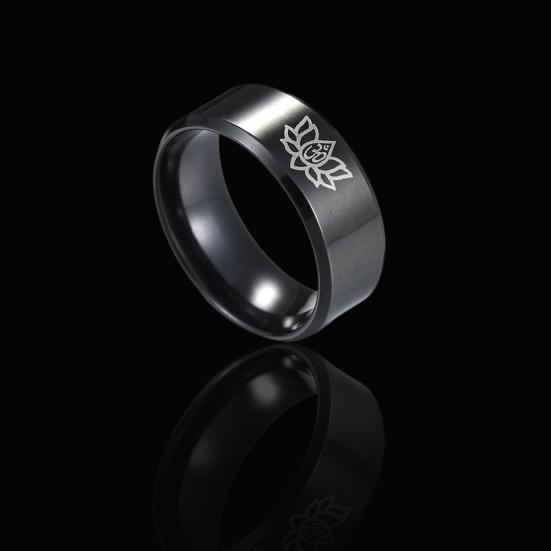 Simple Titanium Steel Unisex Yoga Om Lotus Pattern Finger Ring Band Jewelry