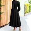 Women's Sleeve V-Neck Slim Fit Swing Dress with Pockets and Cinched Waist