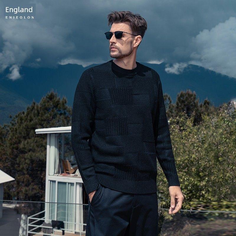 

Yingjuelun Soft and Thick Checkerboard Pattern Sweater for Men, Autumn and Winter Round Neck Pullover Knitwear, Men s Inner Layer Base Shirt Black M((Recommended 52.5-60kg))