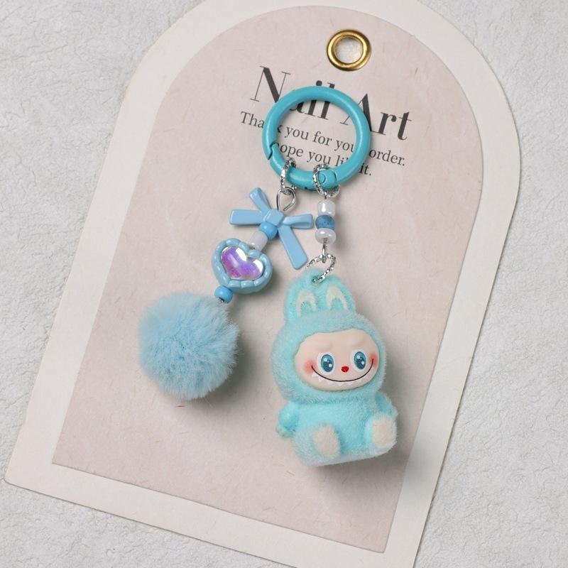 Doll Flocking Rabbit Student Lanyard Keychain Cute Bag Pendant Cute