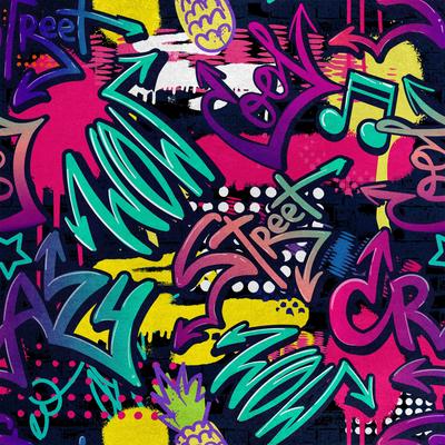 Royal Samt Stoff Polyester Zum Nähen - Motiv Street-Graffiti