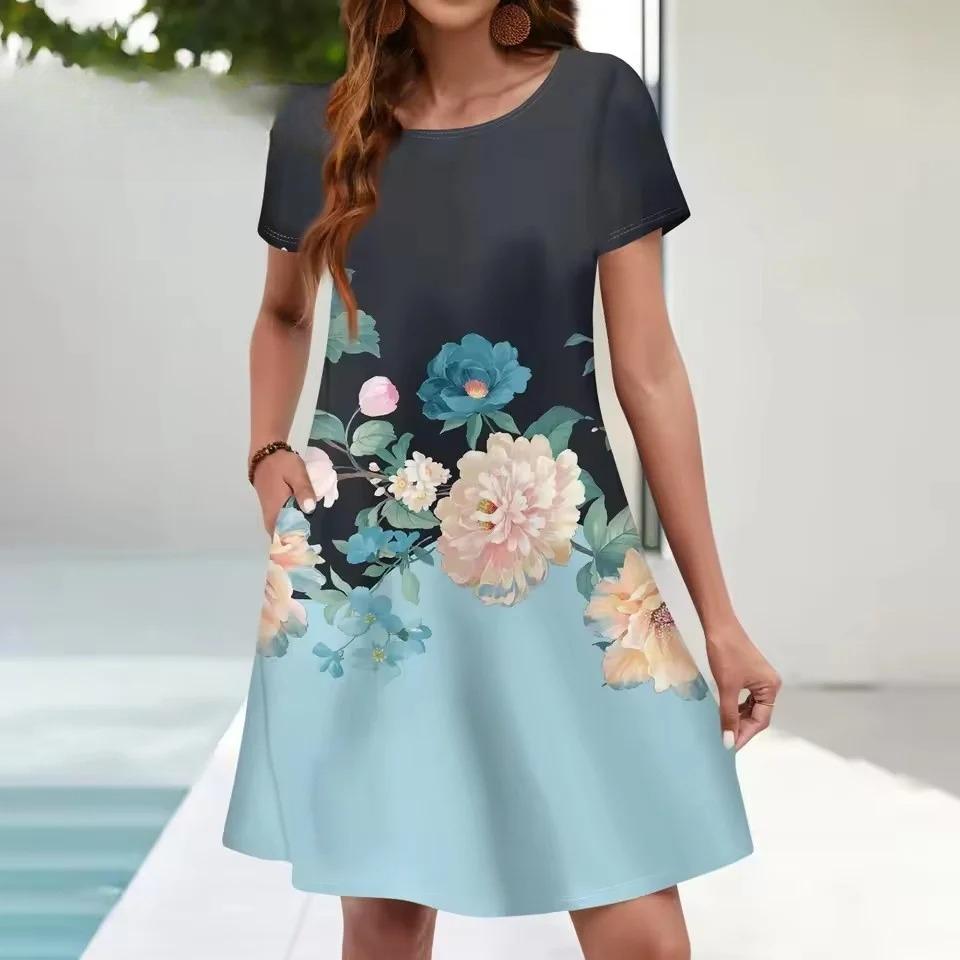 

Повсякденні вільні жіночі сукні з круглим вирізом та модним принтом L