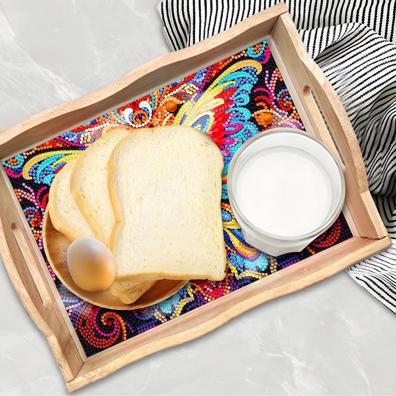 

Wooden Art Painting Serving Trays 5D Diamond Painting Dining Plate DIY Art Crafts Decor For Breakfast Bar Dinner Table Supplies