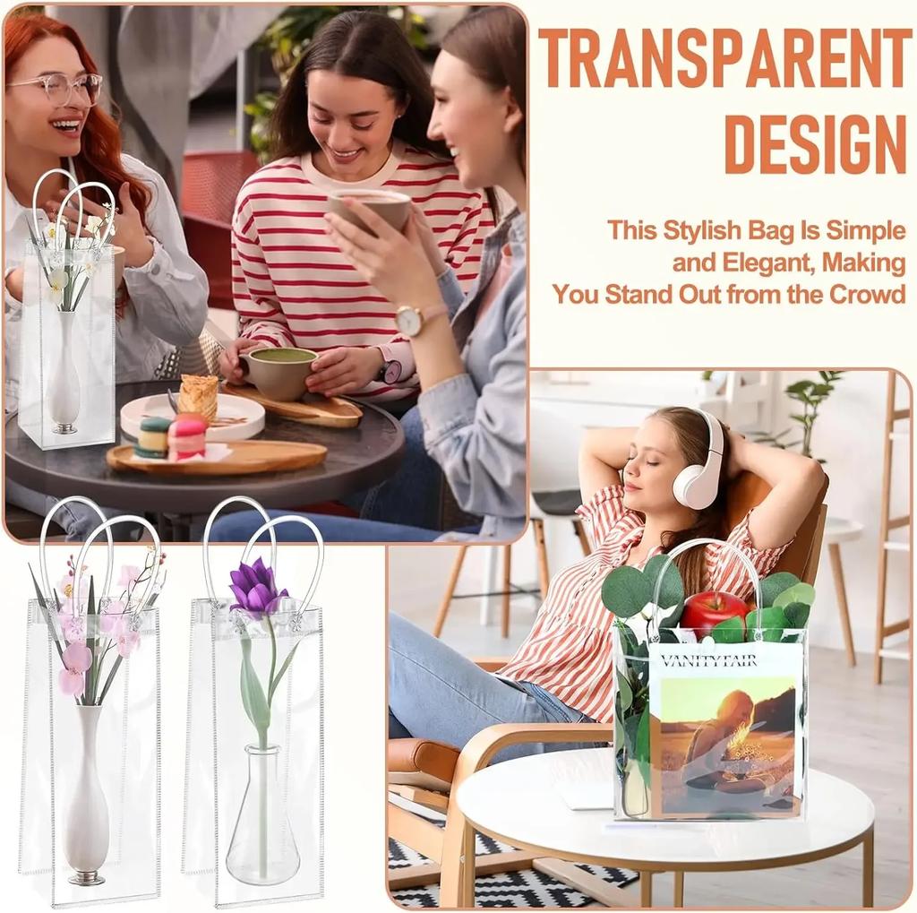 5-100 Stück Klare Plastikgeschenktüten mit Henkel Transparente Geschenktüte Wiederverwendbare Tragetasche PVC Goodie Bags für Hochzeitsfeierzubehör
