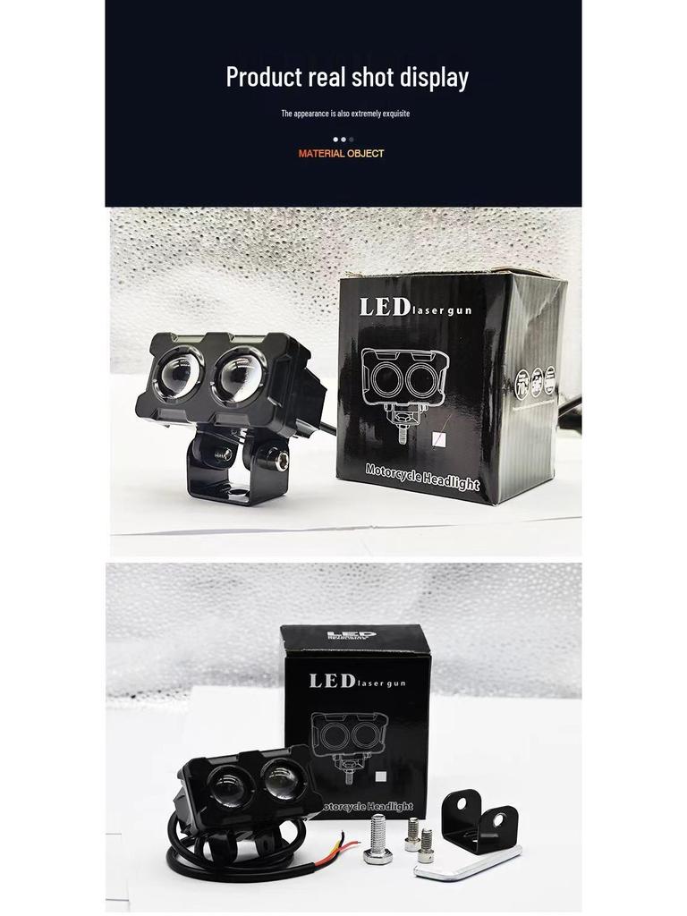 Waterproof Dual-Eye LED Motorcycle Spotlight: Ultra-Bright White & Yellow Light, 9-80V.