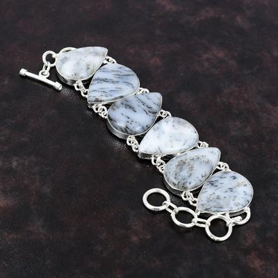 Dendriten-Opal-Armband, echter Edelstein-Schmuck, 925er-Sterlingsilber-Armband, handgefertigt, schönes Armband, verstellbares Kettenarmband, Geschenk für Mama