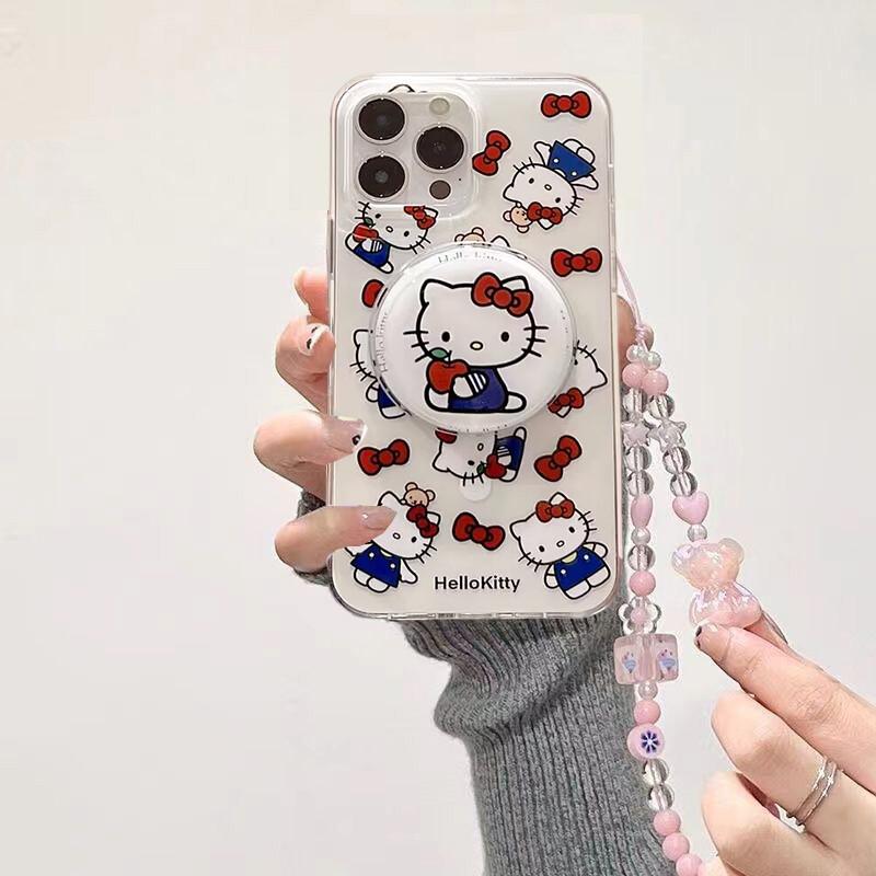 Magnetic Hello Kitty Holder Bracelet Case For Samsung Galaxy S26 Ultra S25 S24 S23 S22 Plus Ultra FE Flip 7 6 5G Korean Casing