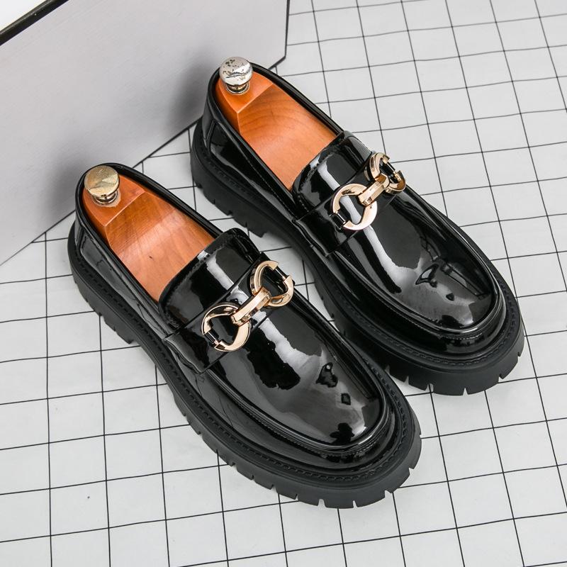 

Лоферы деловые мужские туфли с пряжкой в виде лошади повседневные мужские туфли трендовые молодежные глянцевые кексы и увеличивающие рост кожаные туфли 38