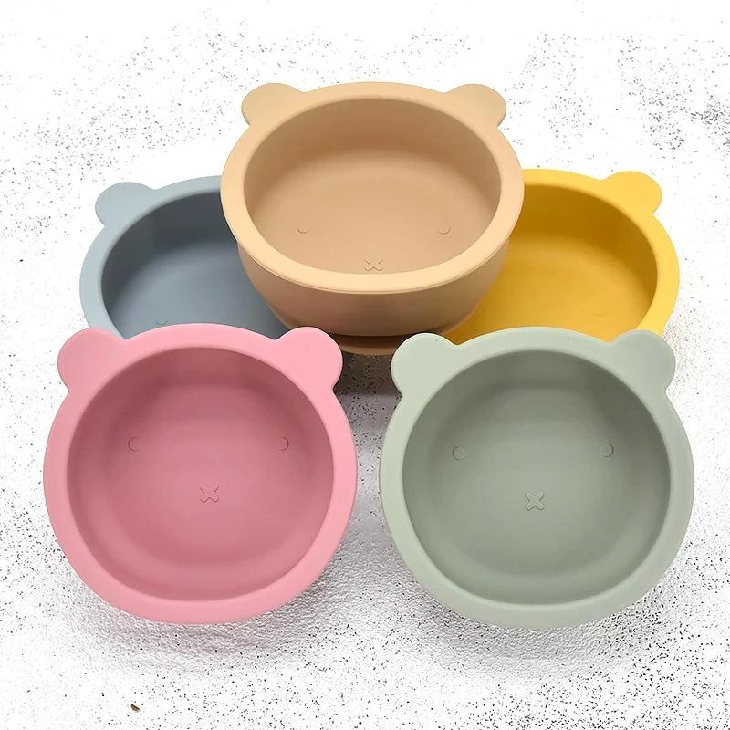 3Pcs/Set Baby Bibs Bowl Spoon Set Food Grade Silicone Baby Waterproof Plate Baby Tableware Toddler Feeding BPA FREE