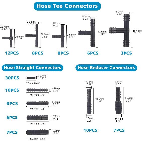 115PCS Nylon Vacuum Connectors, 63 PCS Assorted Vacuum Plugs Hose End Caps Assortment Kit, Black