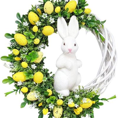 Rattan-Ring Osterhase Kranz Acryl-Dekor Schaumstoff-Eier Frühling Wandbehang Rankenring Ostern Ostergirlande Osterdekoration