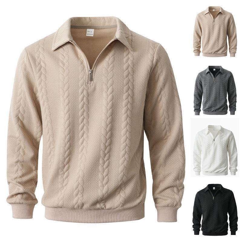 Men S Jacquard Turn Down Collar Half Zip Pullover Sweatshirt Casual Sport