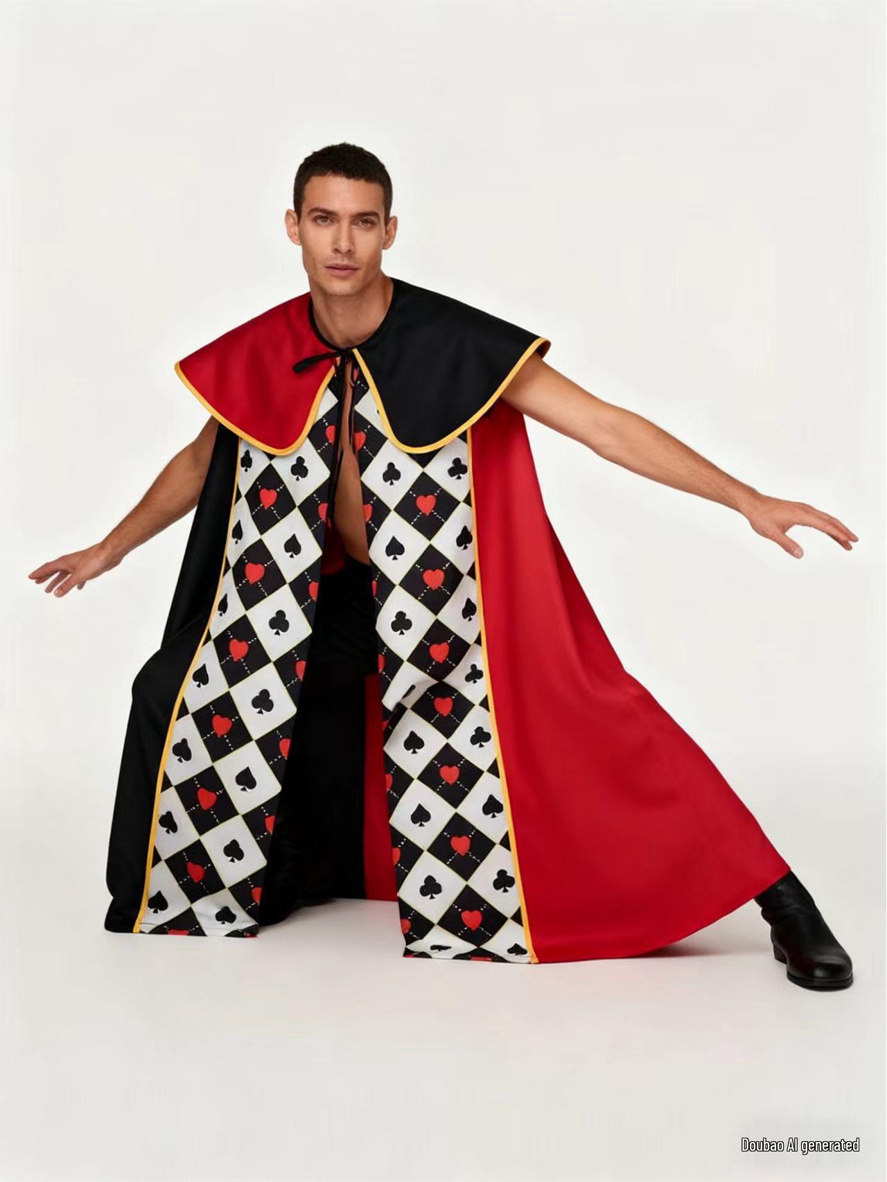 

2025 Alice in Wonderland Queen of Hearts & Queen of Spades Cloak Costume for Halloween & Stage One Size