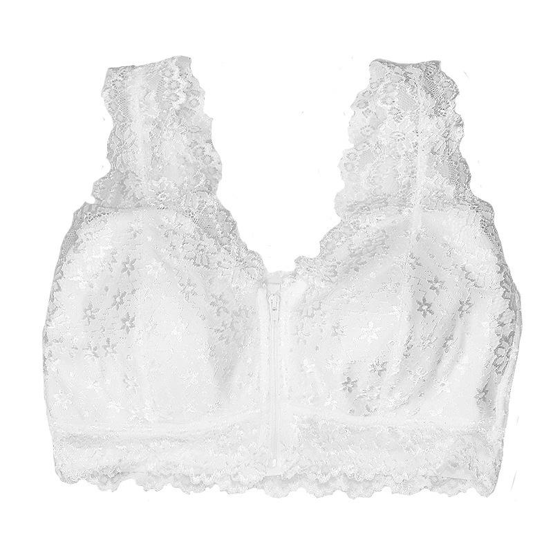 Front Buckle Underwear Sexy Lace Bra Gather Large Bust Large Size Front Zipper Women's Bra