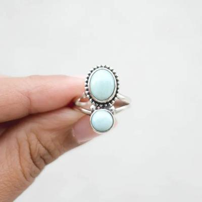 Natural Larimar Gemstone Ring, Solid 925 Sterling Silver Ring, Statement Ring, Birthstone Ring, Silver Ring, Gift For Her