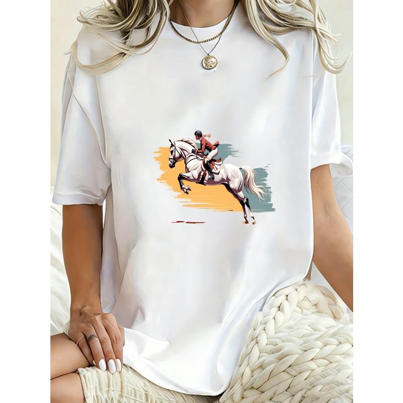 Oversized T Shirt Dress Black Horse Riding Graphic Print Casual Wear For Women