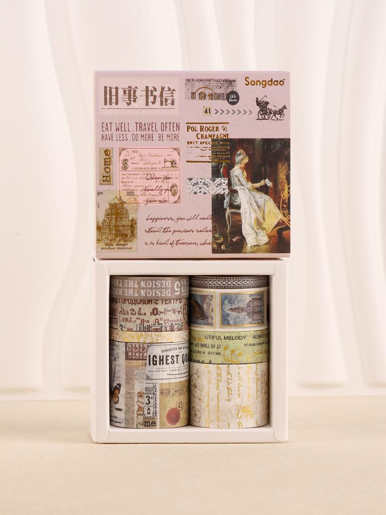 8rolls/Box Vintage Bronzing Washi Tape Decorative Masking Tape Notebook Diary Journaling Scrapbooking Supplies School Washi Tape