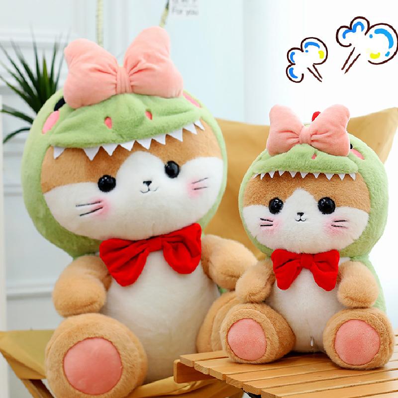 Toy Plush Cat Dinosaur Doll Stuffed Animal Cartoon Bow Soft Toy Home Gift Decor