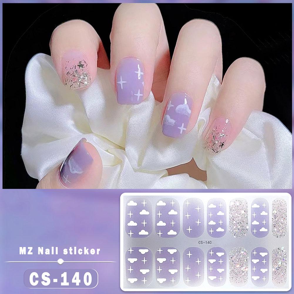 14Tips Fashion Gradient Nail Sticker Nail Art Stickers Wraps Full Making French Simple Self-Adh U1Y3