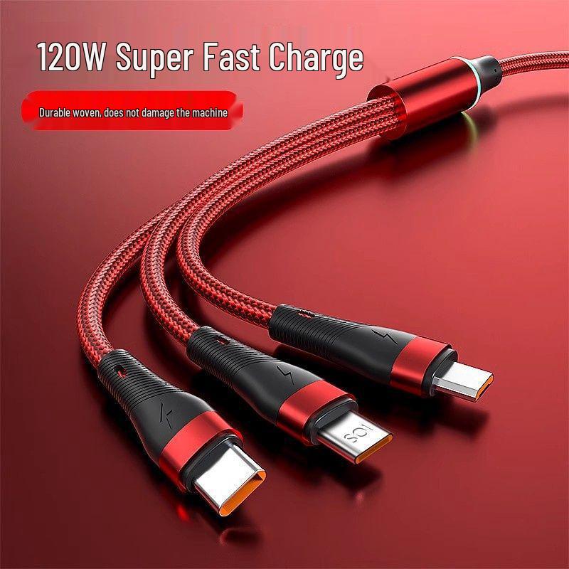 120W Super Fast Charging 3-in-1 Cable with Digital Display for Apple, Huawei, OPPO