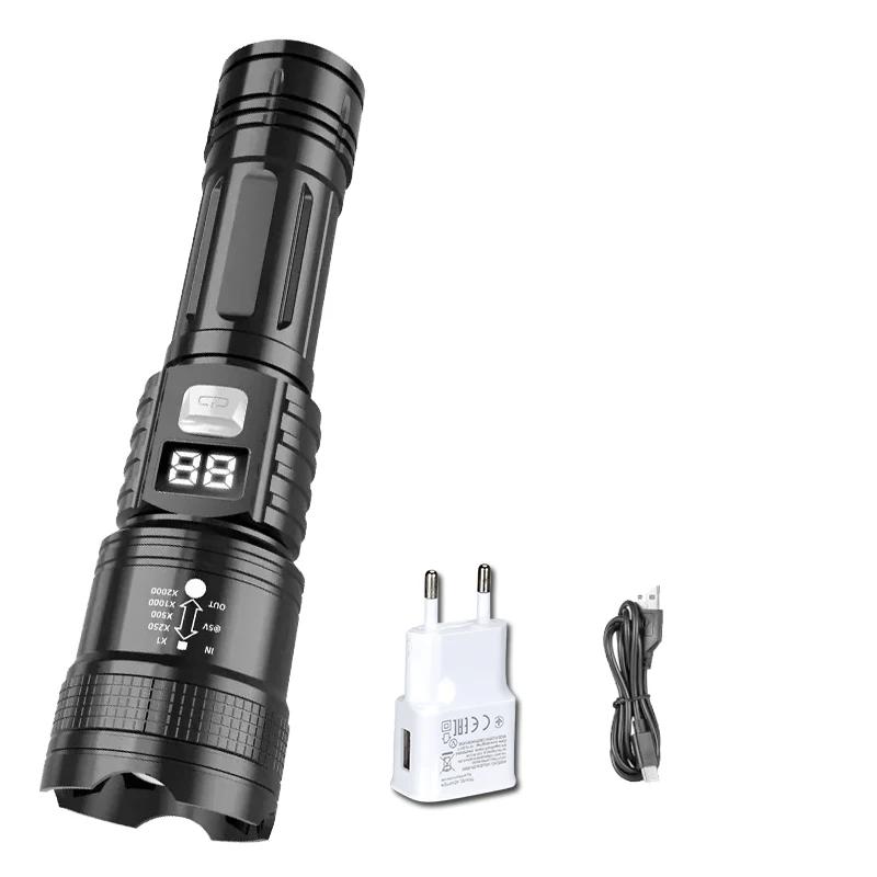 High Power LED Flashlights USB Rechargeable Hand Light with Built-in Battery Super Bright Torch for Outdoor Emergency Camping