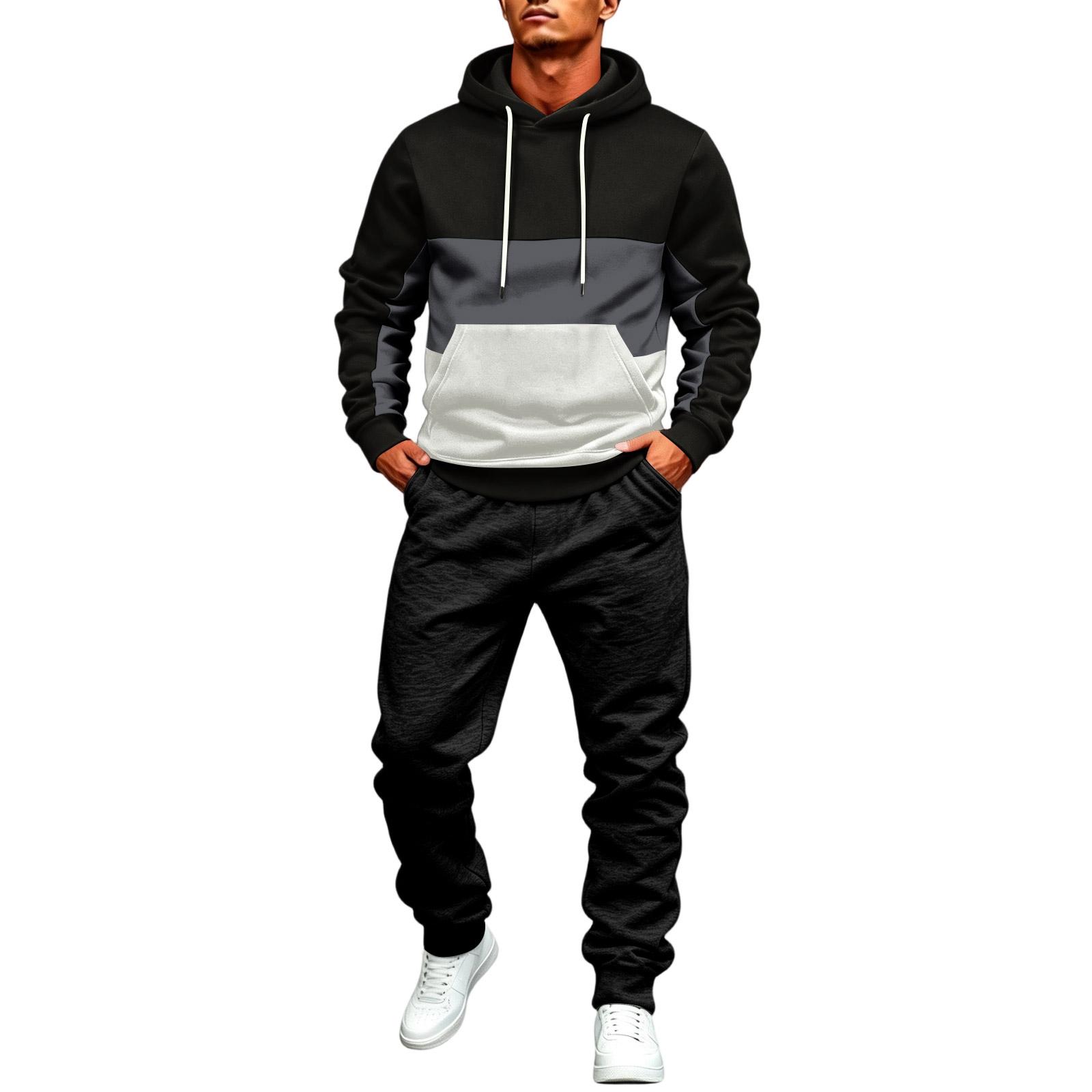 Men s Colorblock Hoodie Sweatshirt and Jogger Set with for Winter XXXL
