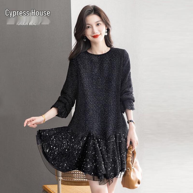 

Женское платье А-силуэта из сетки с пайетками и круглым вырезом Sisbeisha L